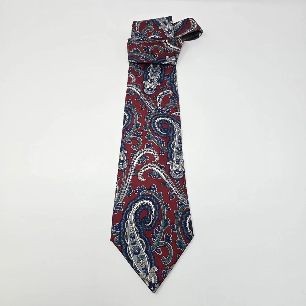 Christian Dior Monsieur Silk Tie Burgundy Blue Paisley Vintage Designer Necktie